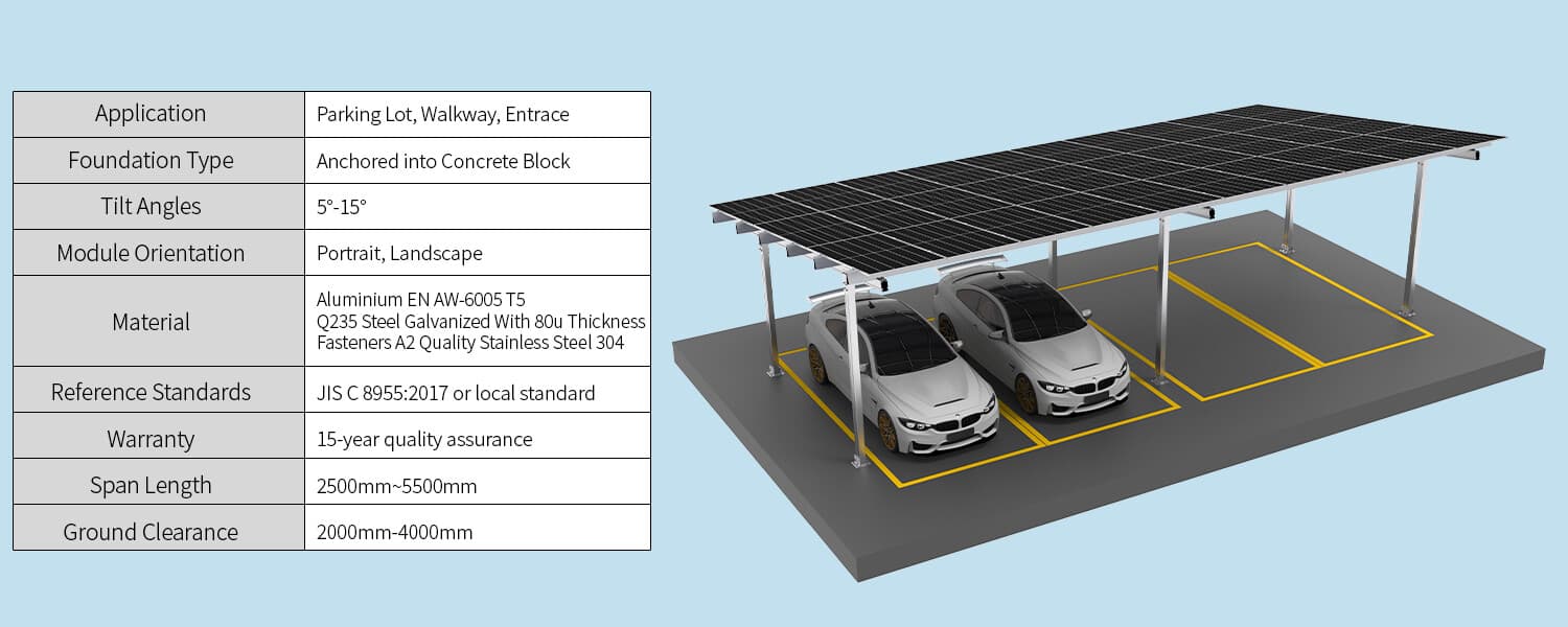 TonKor Solar Carport Ground Double-Pile